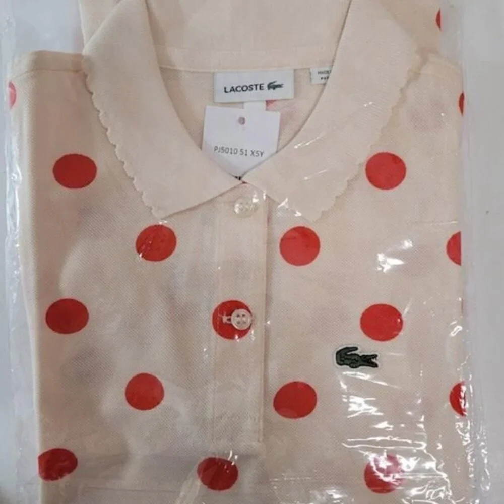 NIB Lacoste Girls Polka Dot Collared Short Sleeve Polo Shirt - Picture 3 of 11